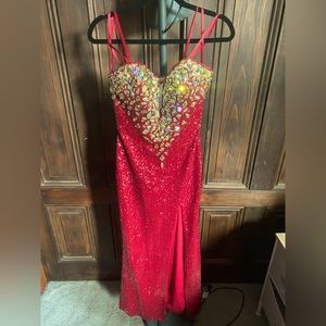 Red La Femme Sequins and Beaded Prom Dress